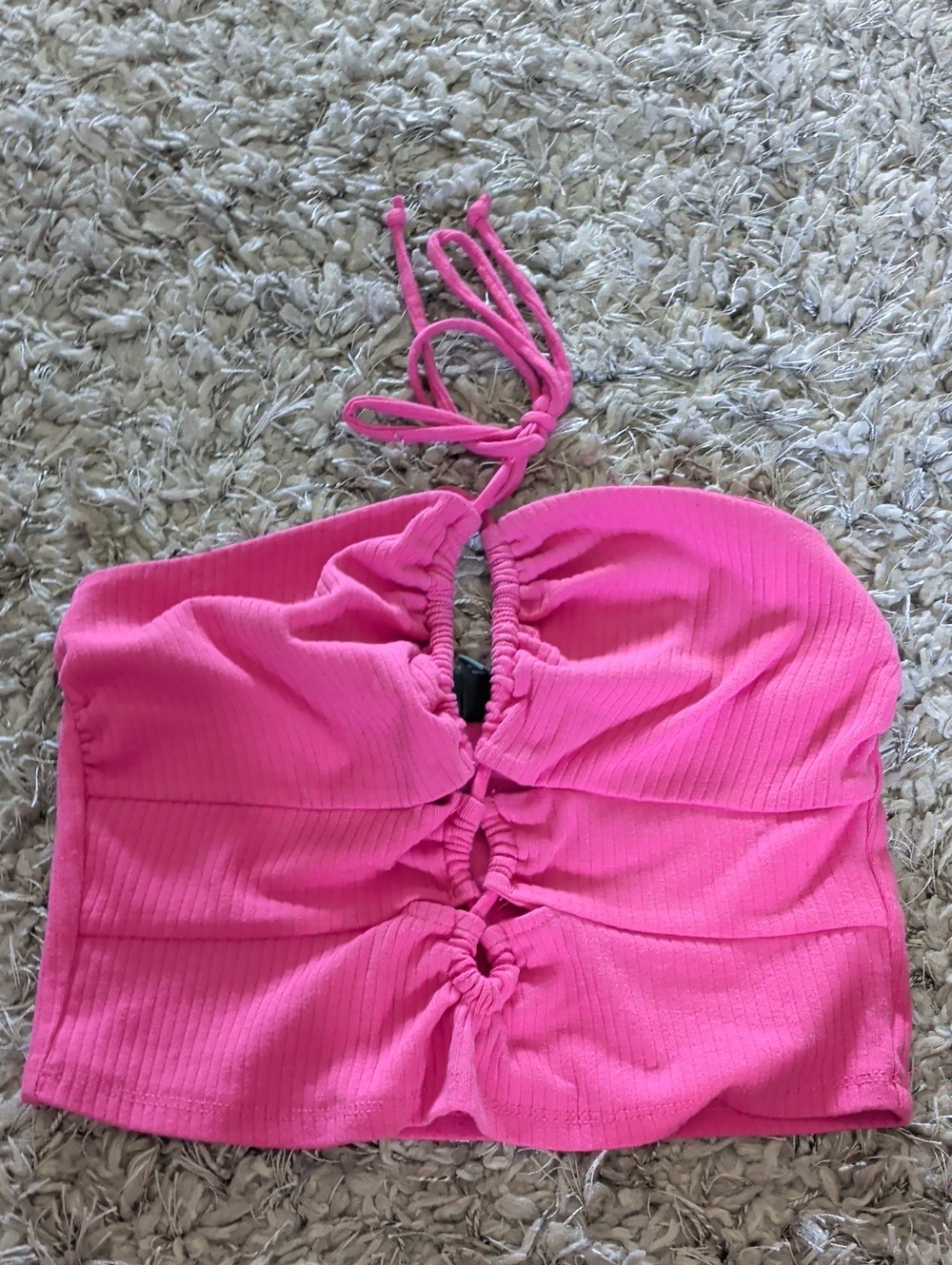 Wild Fable Bright Pink Ribbed Bandeau with Halter Tie